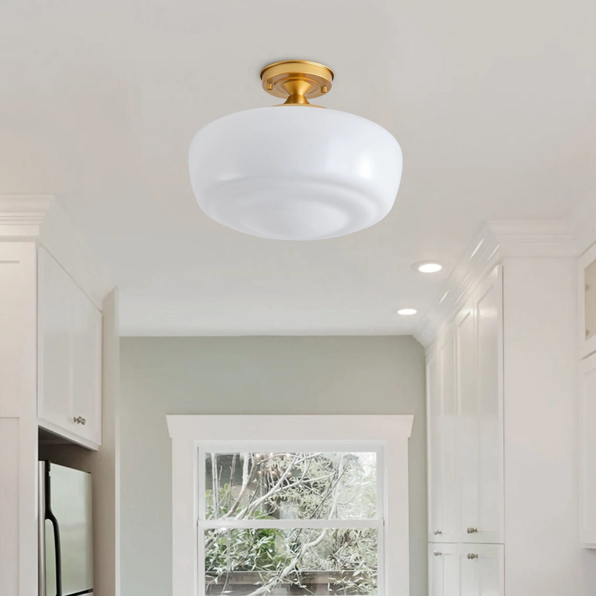 1-Light Industrial Round Shape Semi-Flush Mount Lighting