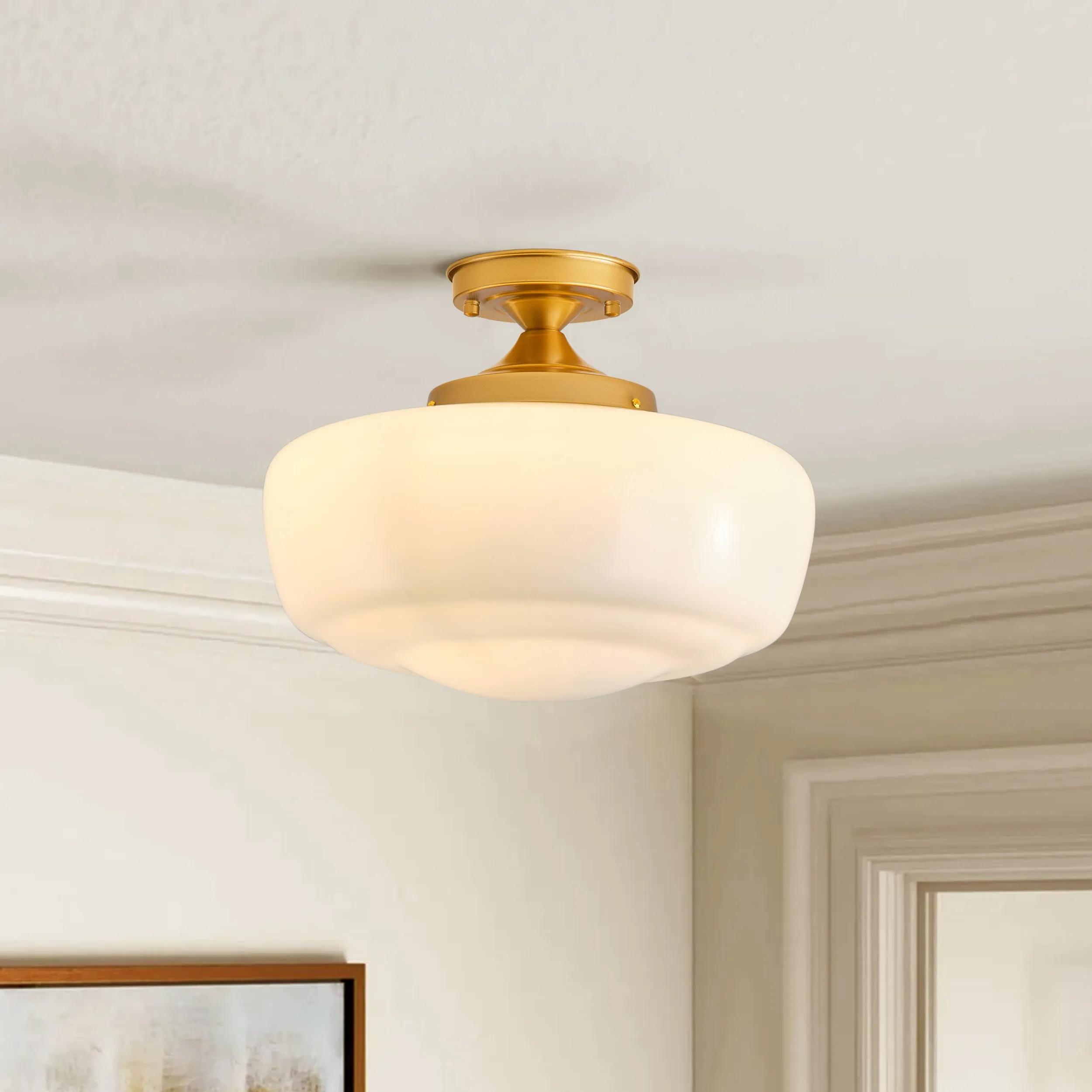 1-Light Industrial Round Shape Semi-Flush Mount Lighting