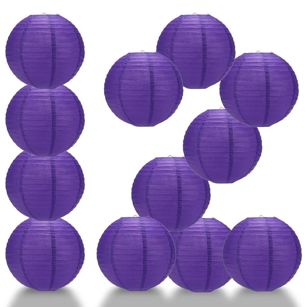 12 PACK | Plum Purple Even Ribbing Round Paper Lantern, Hanging Combo Set