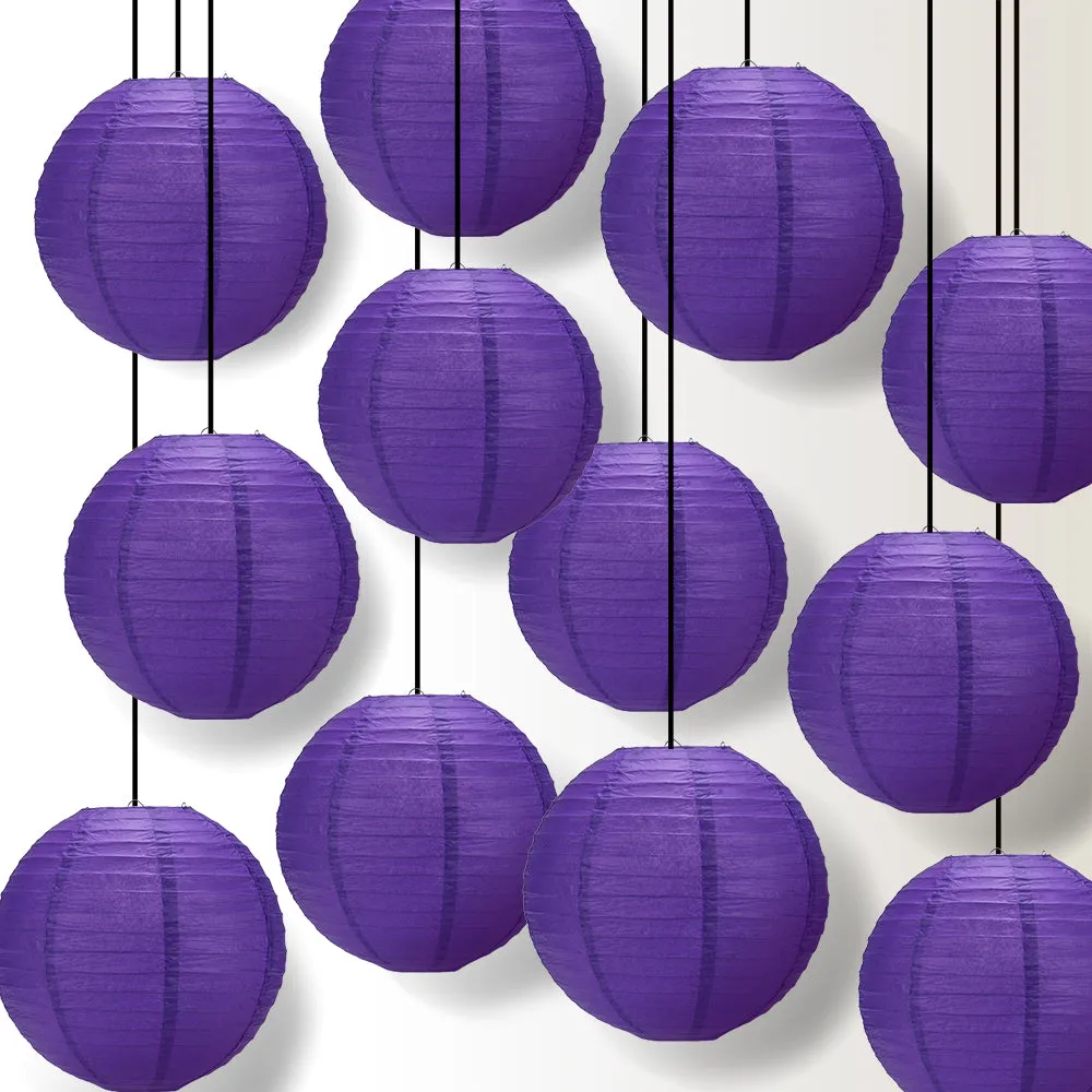 12 PACK | Plum Purple Even Ribbing Round Paper Lantern, Hanging Combo Set