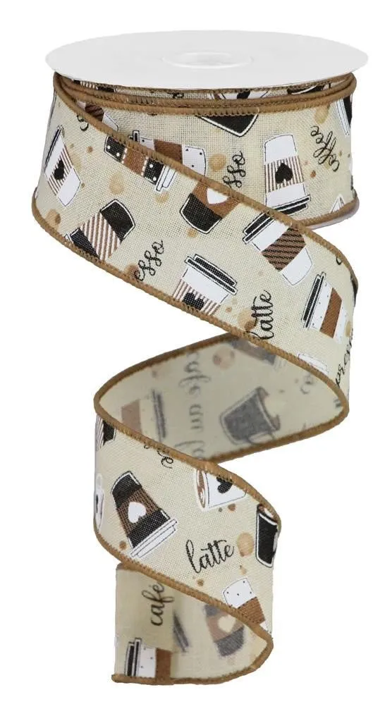 1.5" Coffee Cup Ribbon: Cream - 10yds