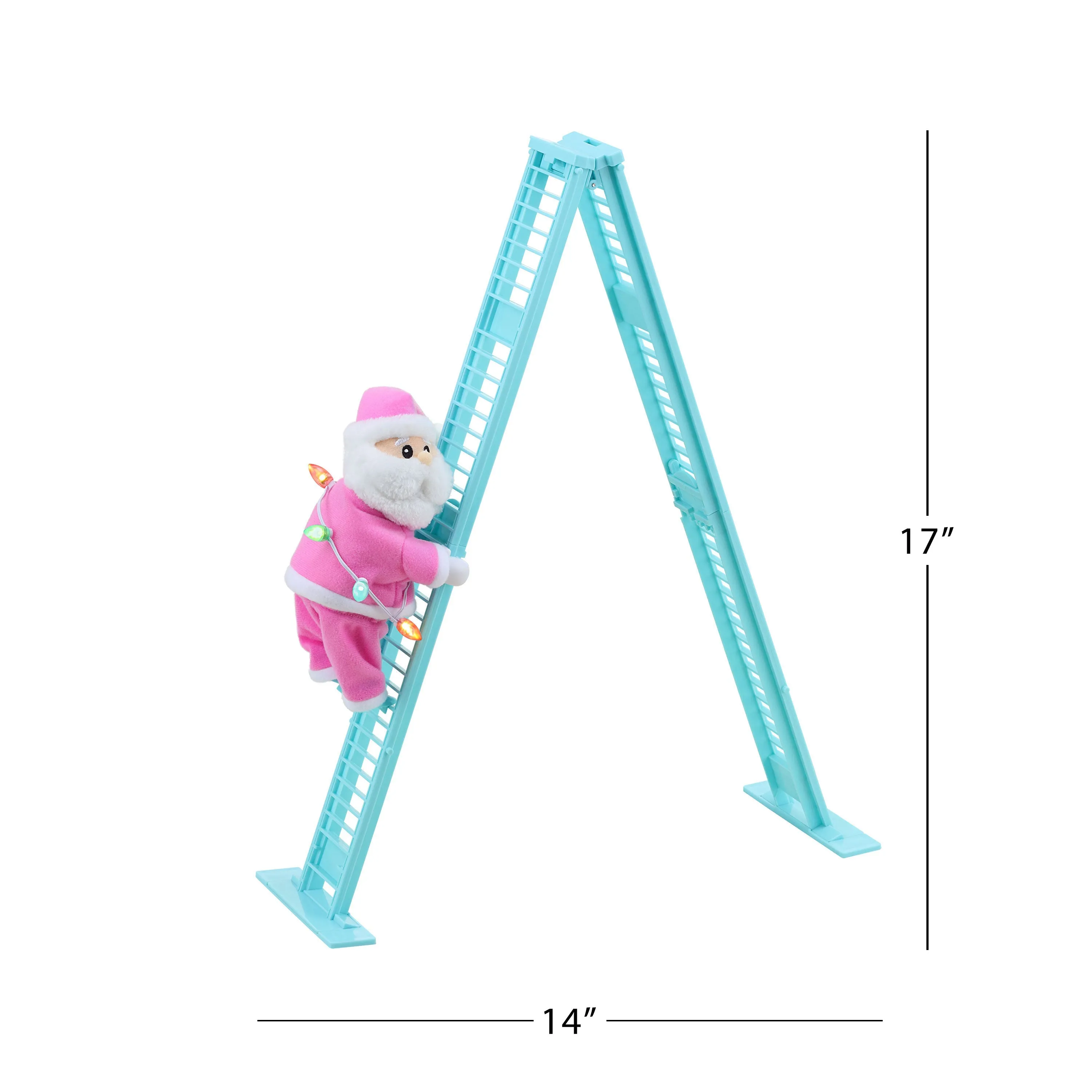 17 in. Animated Pastel Ladder Climbing White Santa