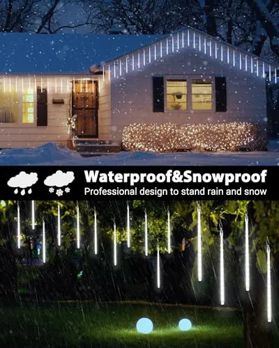 20 Tubes Solar Meteor Shower Icicle Lights 480 LED Raindrop Lights with Timer Function Cascading Lights Falling Rain Lights for Holiday Party Christmas Decorations (White)