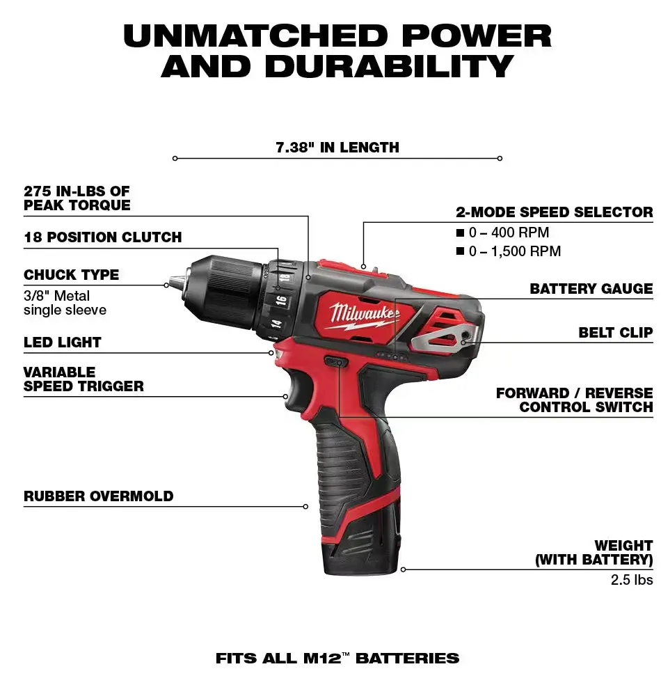 2407-22 Milwaukee M12 Fuel 3/8" Drill / Driver Kit