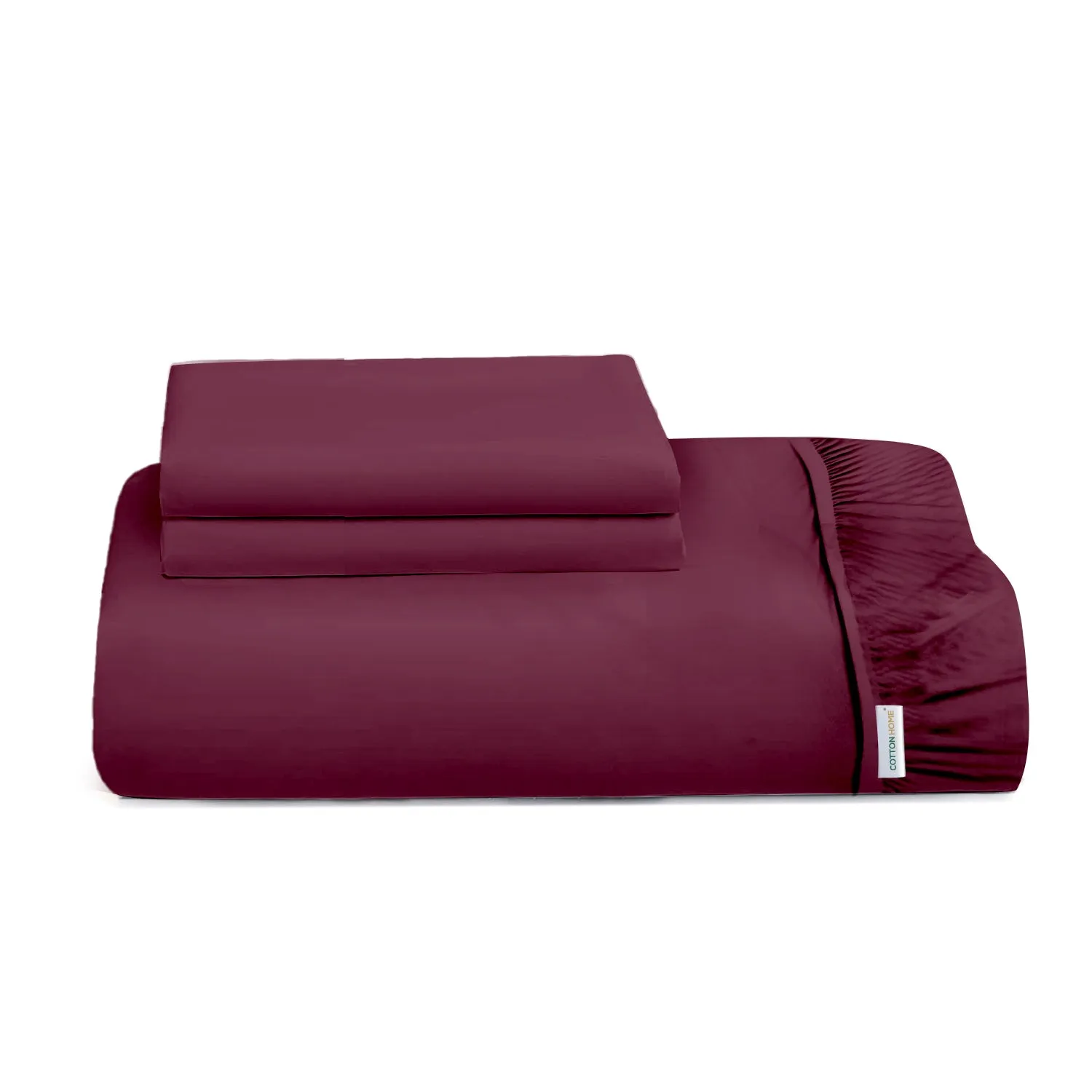 3 Piece Fitted Sheet Set Super Soft Burgundy King Size 180x200 30cm with 2 Pillow Case