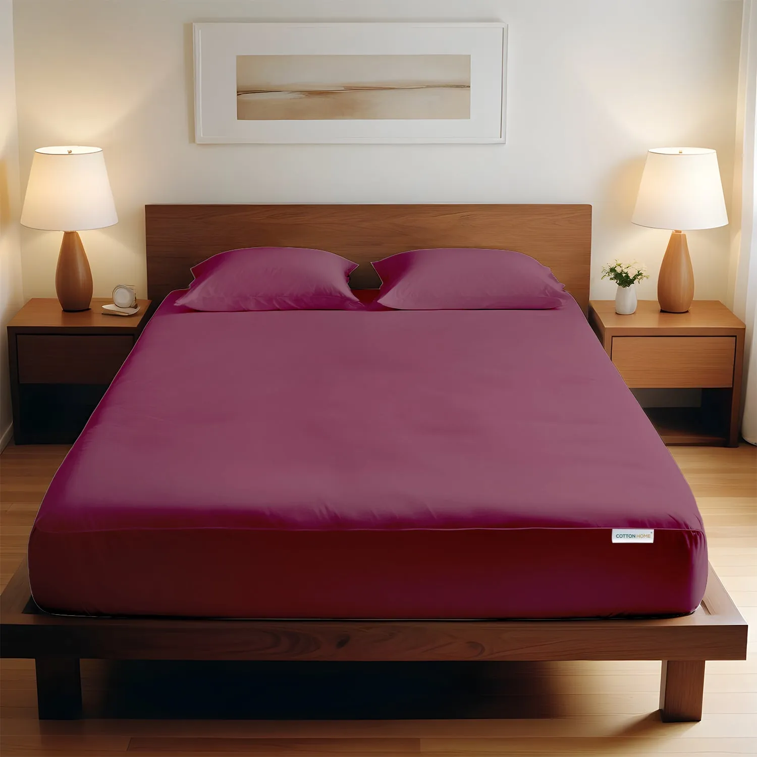 3 Piece Fitted Sheet Set Super Soft Burgundy King Size 180x200 30cm with 2 Pillow Case