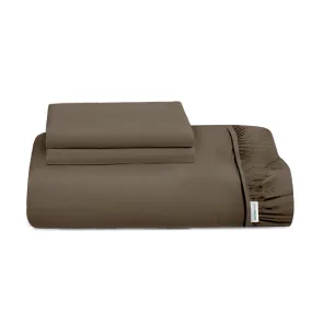 3 Piece Fitted Sheet Set Super Soft Khaki King Size 180x200 30cm with 2 Pillow Case