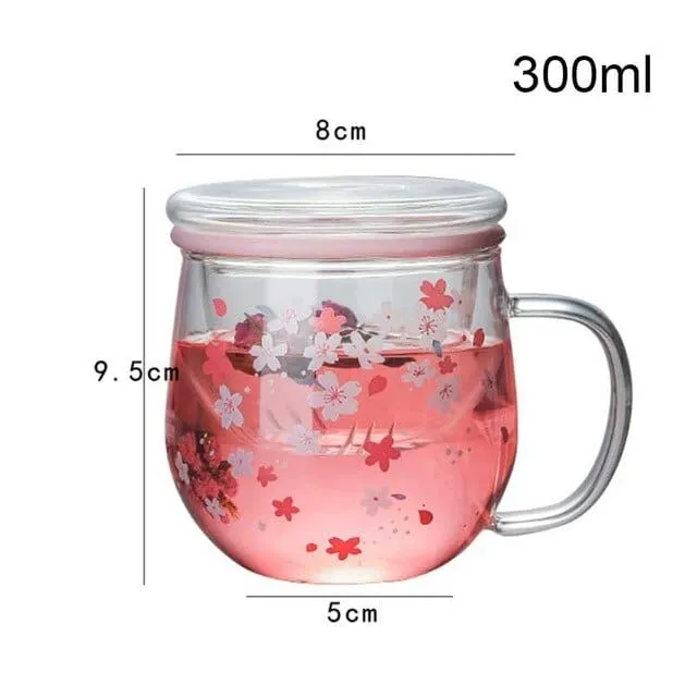 300ml Tea Infuse Sakura Glass Cup