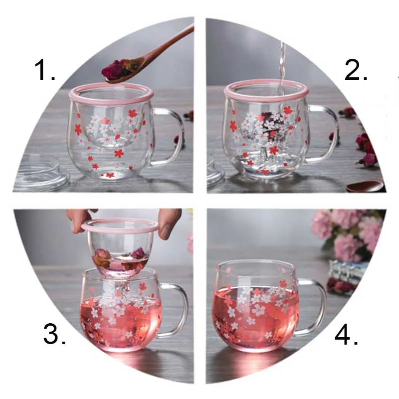 300ml Tea Infuse Sakura Glass Cup