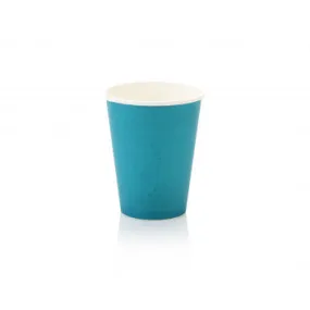 350ml Paper Coffee Cup Single Wall Turquoise with White Sip Lid 10pack