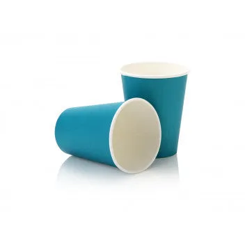 350ml Paper Coffee Cup Single Wall Turquoise with White Sip Lid 10pack