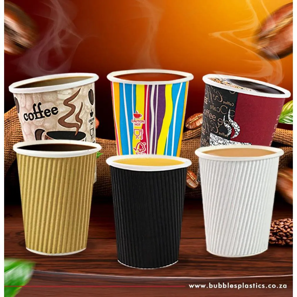 350ml Paper Coffee Cups Single Wall Colour Stripes 5pack