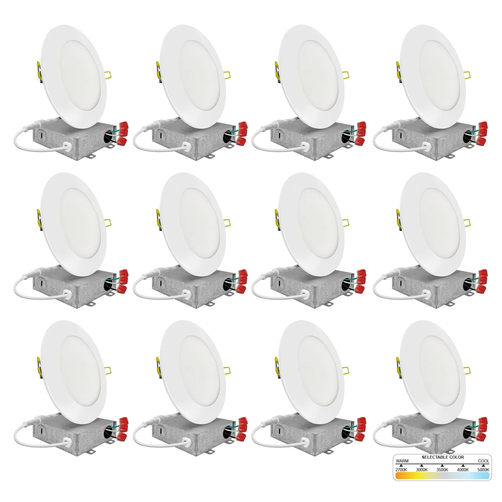 4" Inch Canless Recessed Lighting Slim LED Wafer Lights - Wet Rated - 5CCT 2700K-5000K - 630LM