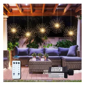 5 Pack 1000 LED Plug in Starburst Sphere Lights,Firework Lights 8 Modes Dimmable Remote Control Waterproof Hanging Fairy Light