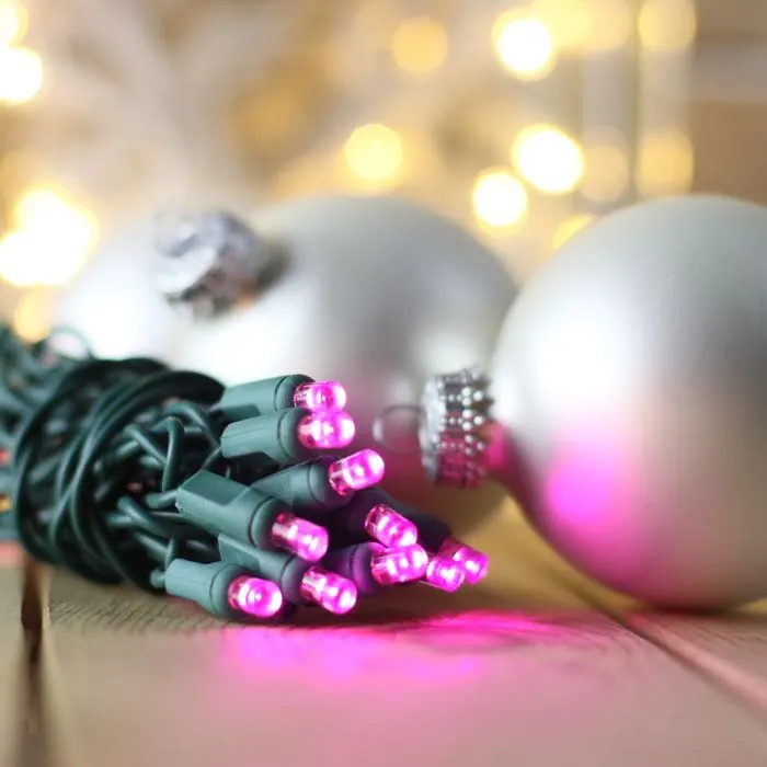 50-light  5mm Purple LED Christmas Lights, 6" Spacing Green Wire