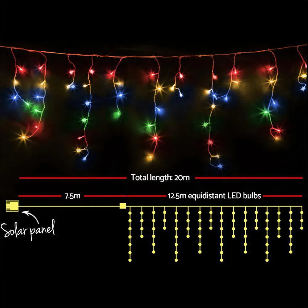 500 LED Solar Icicle Christmas Lights, 12.5M Multi Colour - Jingle Jollys