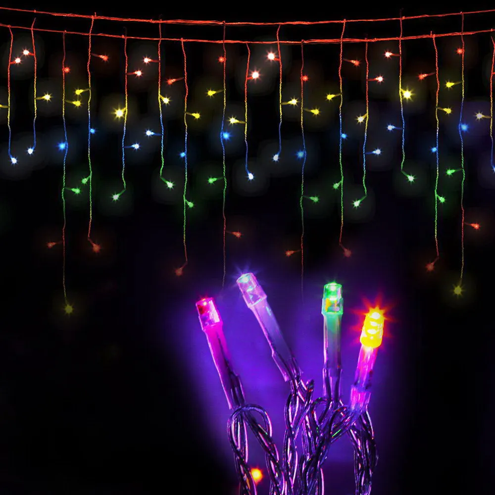 500 LED Solar Icicle Christmas Lights, 12.5M Multi Colour - Jingle Jollys