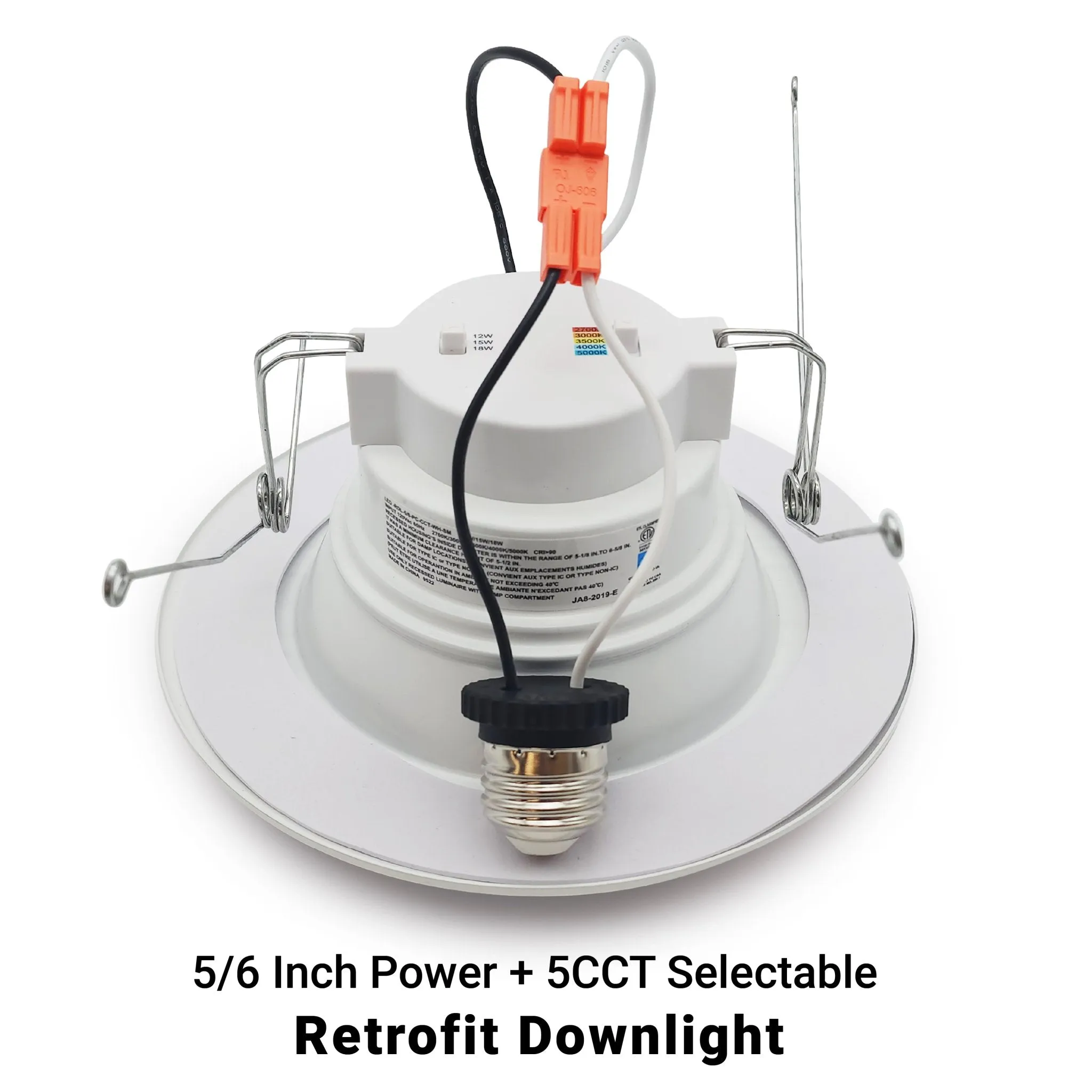 5/6" Inch LED Retrofit 120-277V Recessed Can Light - Wet Rated - 5CCT 2700K-5000K - 1300LM