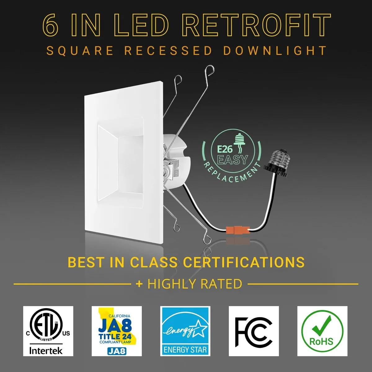 5/6" Inch Square Recessed Lighting Retrofit Can Lights - Wet Rated - 5CCT 2700K-5000K - 1100LM