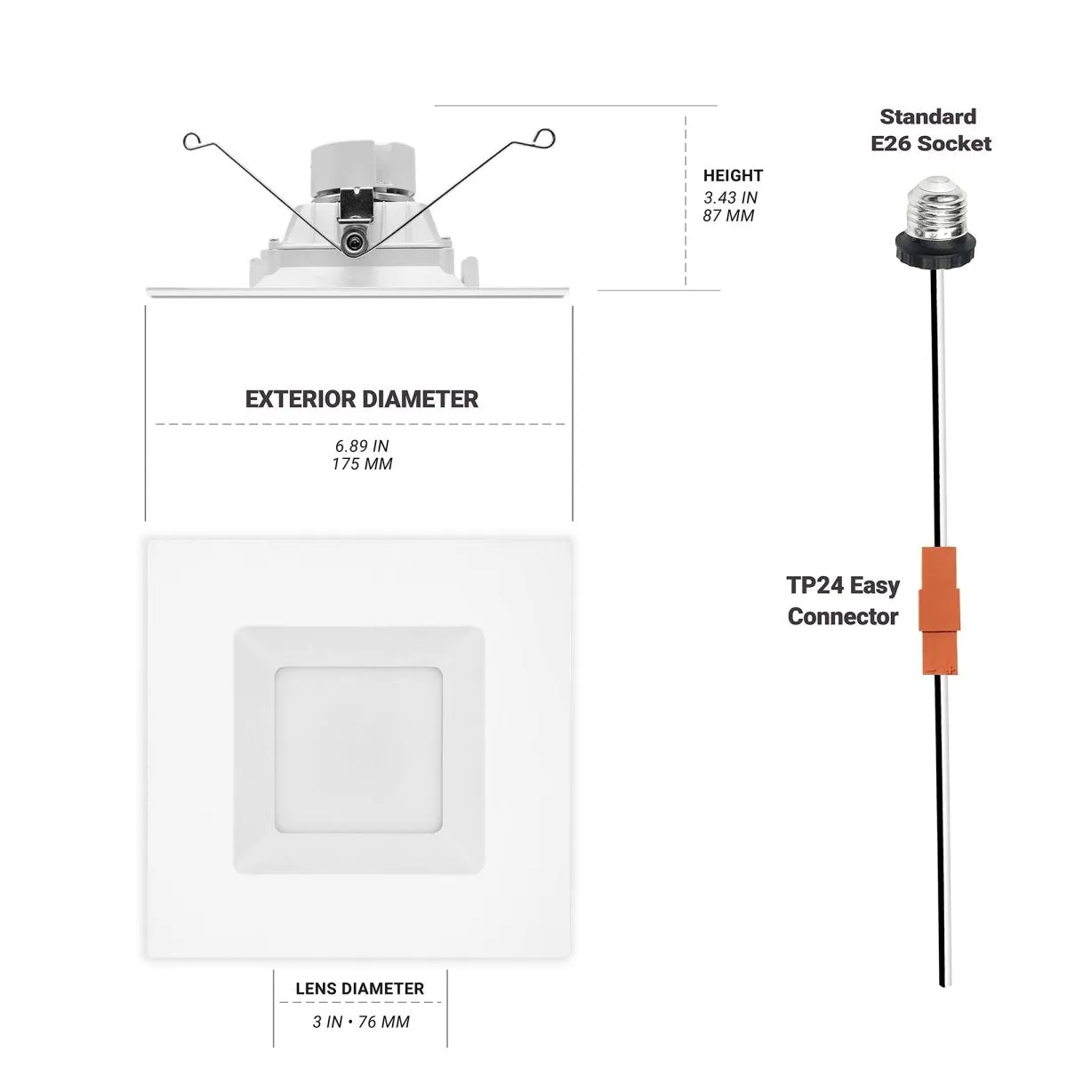 5/6" Inch Square Recessed Lighting Retrofit Can Lights - Wet Rated - 5CCT 2700K-5000K - 1100LM