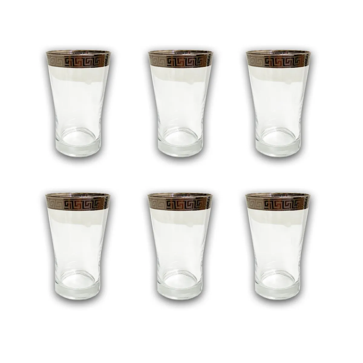 6 PC Tall Silver Versace Inspired Design Glass Cups