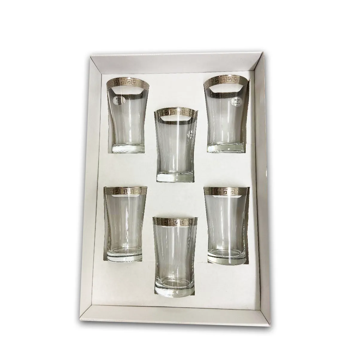 6 PC Tall Silver Versace Inspired Design Glass Cups