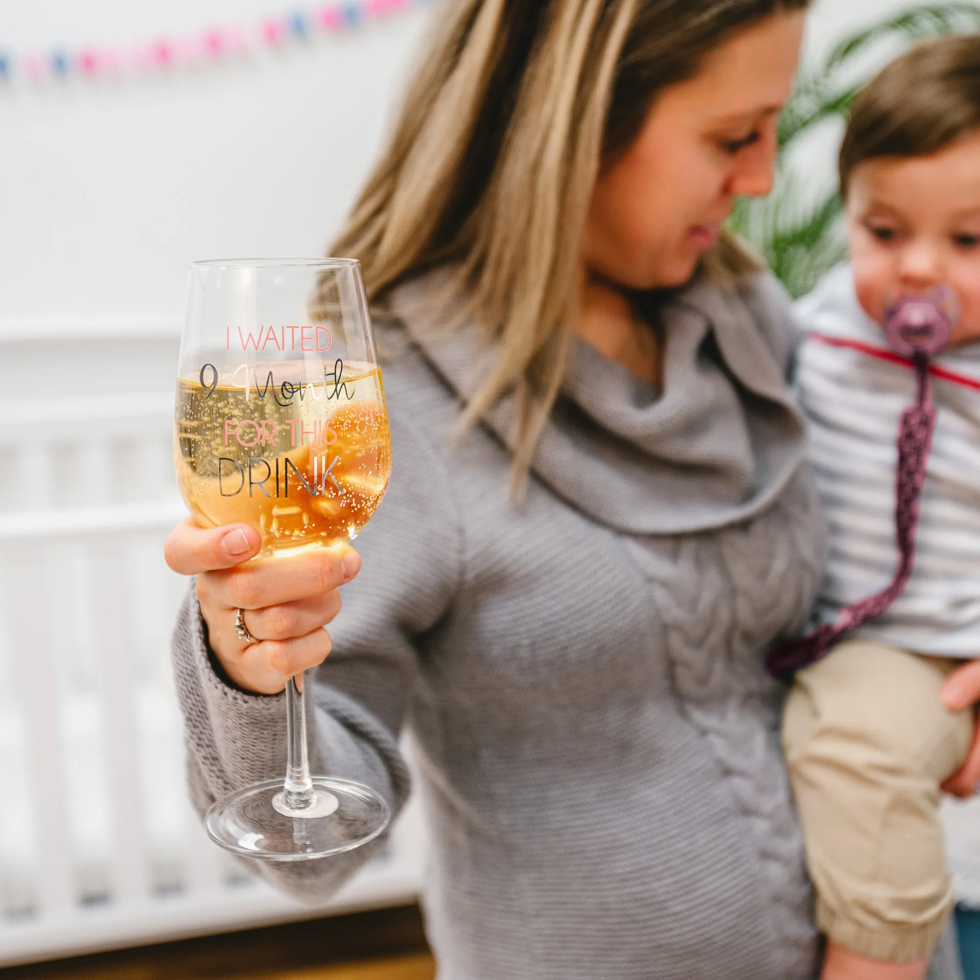 9 Months Pink 16 oz Crystal Wine Glass