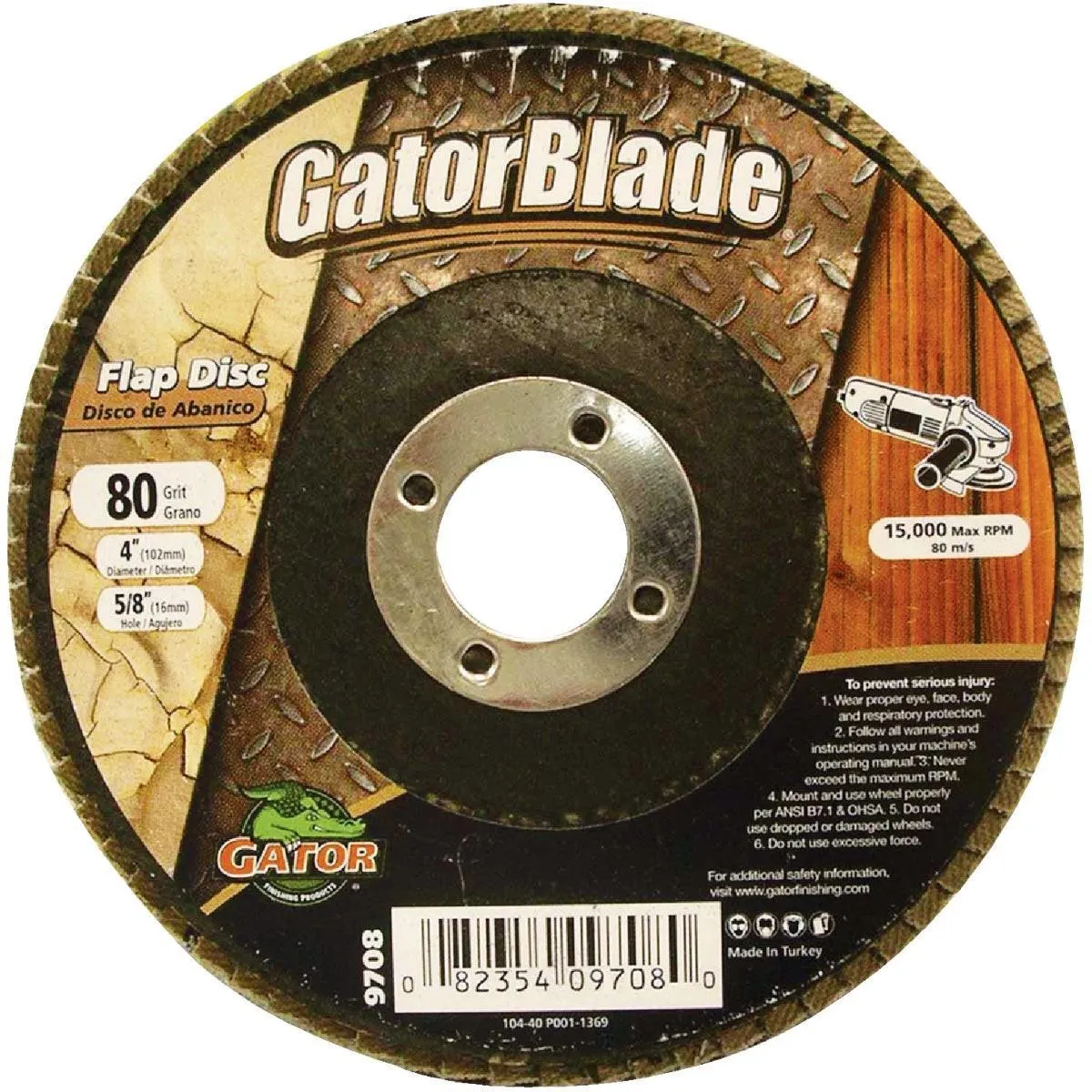 9708 Gator Blade 4 In. x 5/8 In. 80-Grit Type 29 Angle Grinder Flap Disc