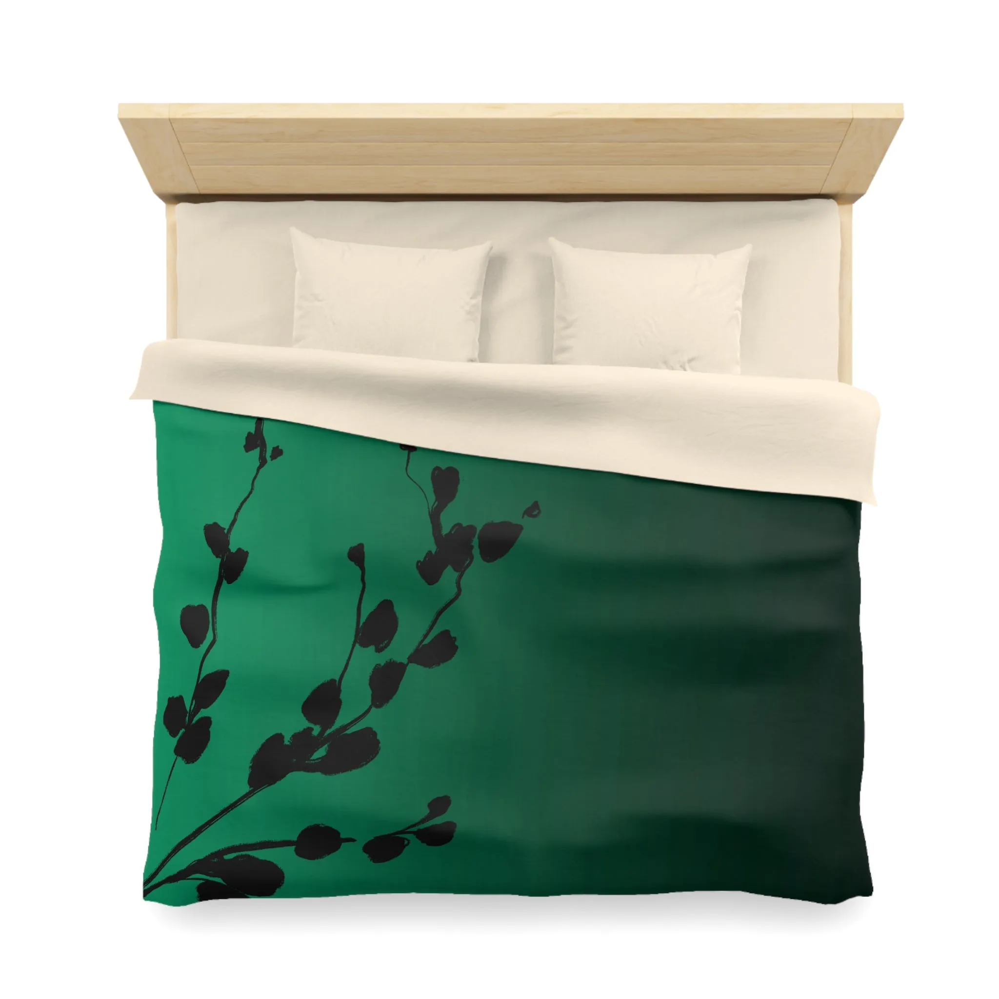 Abstract Duvet Cover | Green Ombre, Black leaves