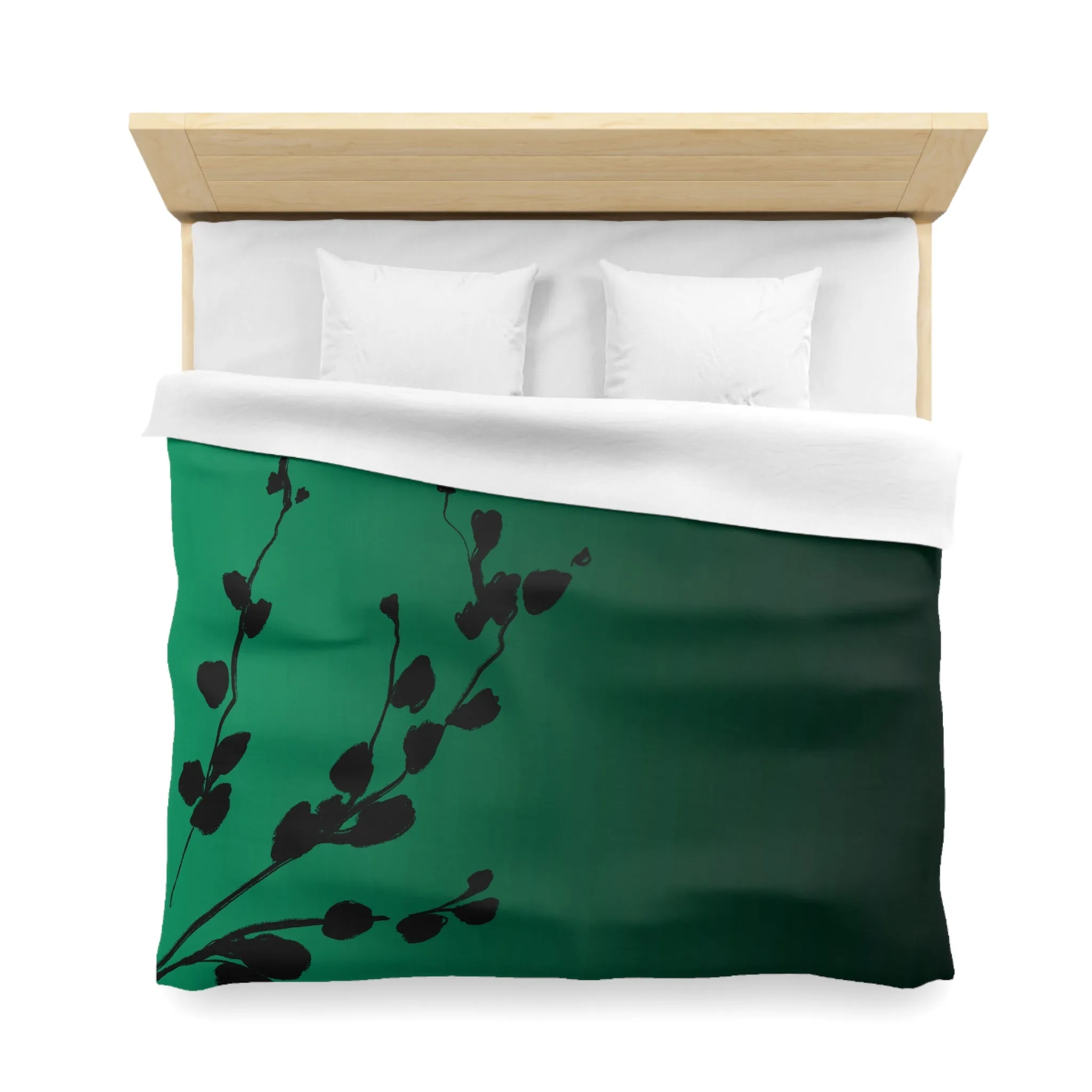 Abstract Duvet Cover | Green Ombre, Black leaves