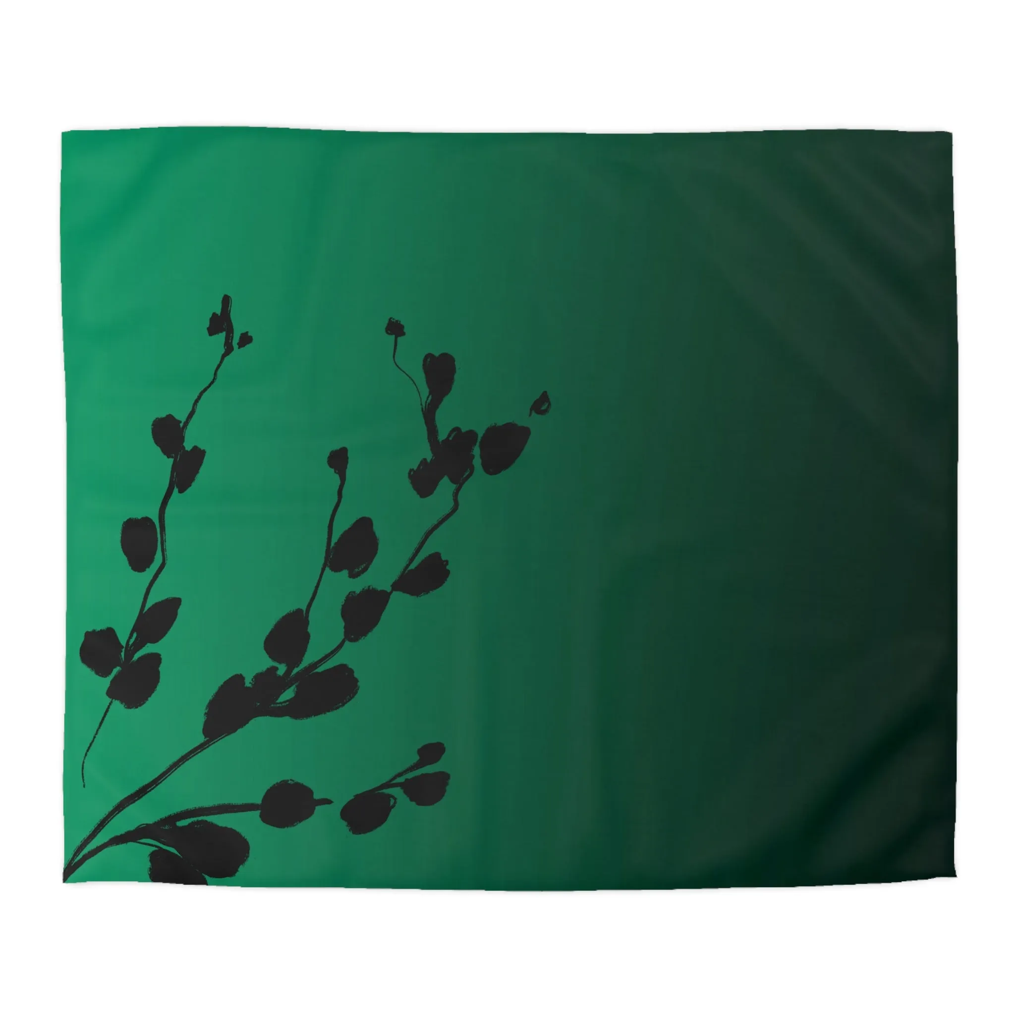 Abstract Duvet Cover | Green Ombre, Black leaves