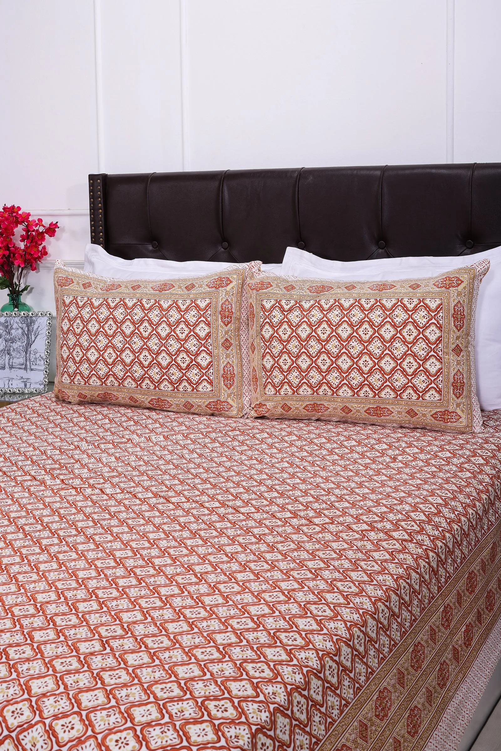 Alice Checks Rust Cotton  Bedsheet