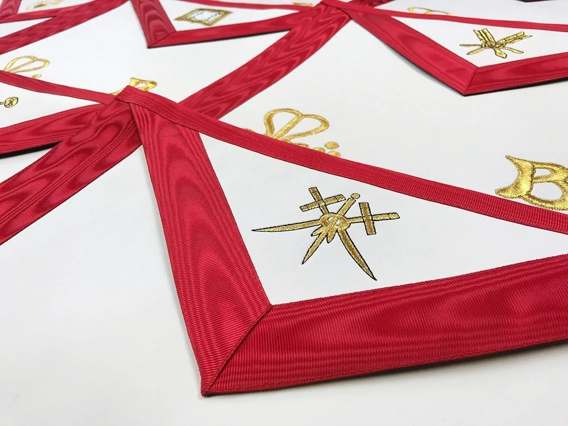 Almoner Scottish Rite Apron - Red Moire Gold Embroidery