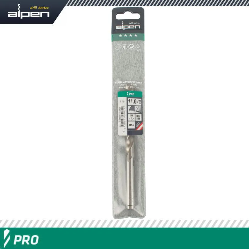 ALPEN ALPEN PRO HSS 11MM DRILL DIN 338 RN 135 SPLIT POINT PLASTIC WALLET ALP1840110