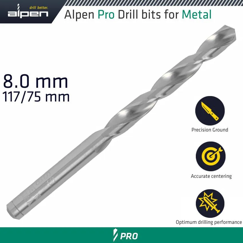 ALPEN ALPEN PRO HSS 8MM DRILL DIN 338 RN 135 SPLIT POINT PLASTIC WALLET ALP1840080