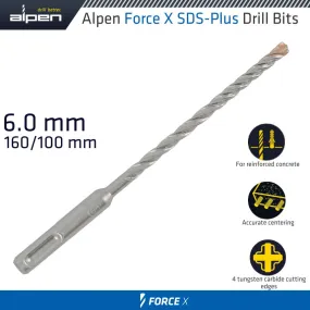 ALPEN FORCE X 6.0 x 160/100 SDS-PLUS DRILL BIT X4 CUTTING EDGES ALP815006