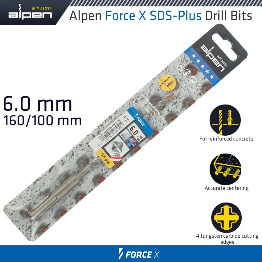 ALPEN FORCE X 6.0 x 160/100 SDS-PLUS DRILL BIT X4 CUTTING EDGES ALP815006