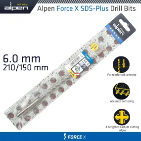 ALPEN FORCE X 6.0 x 210/150 SDS-PLUS DRILL BIT X4 CUTTING EDGES ALP825006