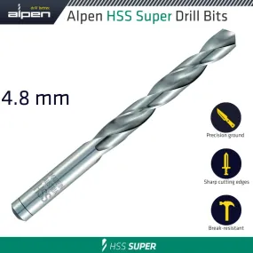 ALPEN HSS SUPER DRILL BIT 4.8MM BULK ALP951049