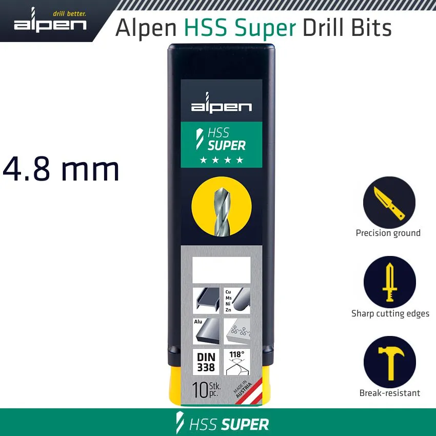 ALPEN HSS SUPER DRILL BIT 4.8MM BULK ALP951049