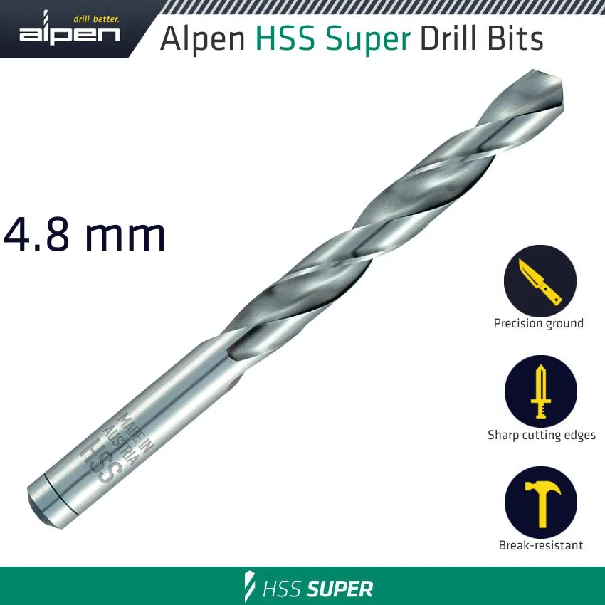 ALPEN HSS SUPER DRILL BIT 4.8MM BULK ALP951049