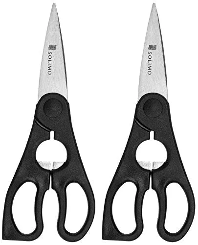 Amazon Brand - Solimo Premium High-Carbon Stainless Steel Small Detachable Kitchen Shears Set, Set of 2, Silver