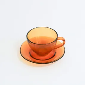 Amber Glass Deco 40's Cup & Saucer