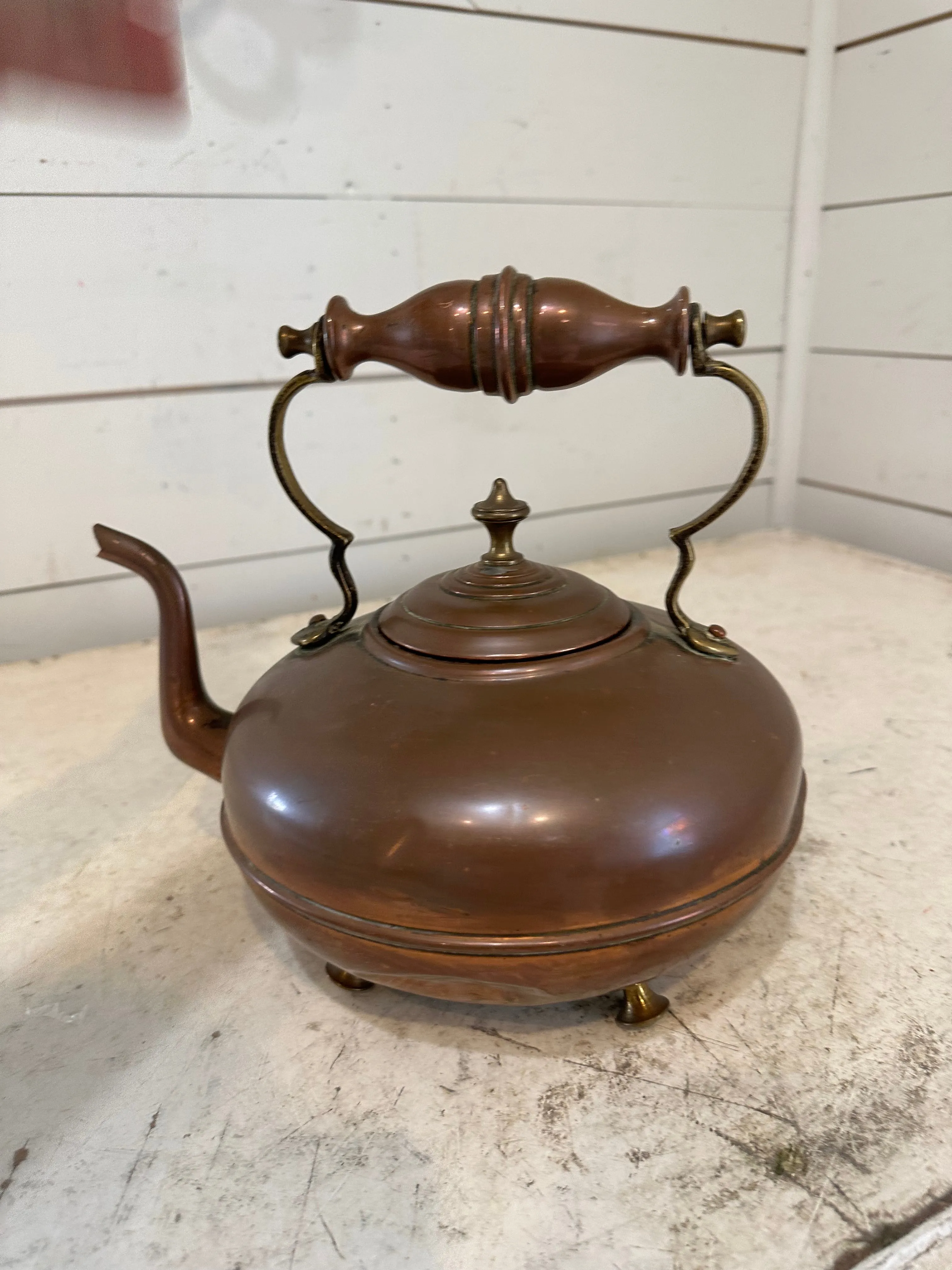 Antique Vintage Majestic Gooseneck Copper Teapot Kettle with feet