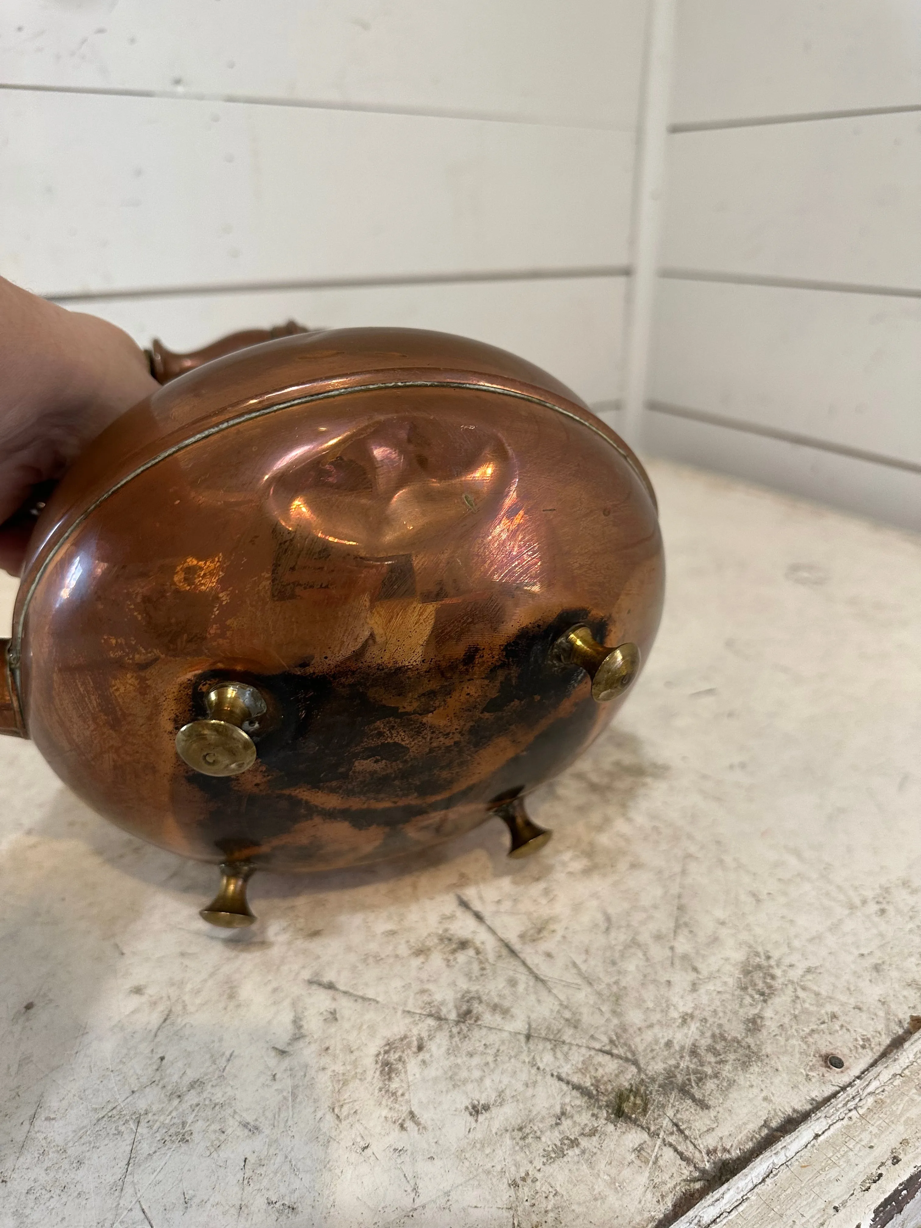 Antique Vintage Majestic Gooseneck Copper Teapot Kettle with feet