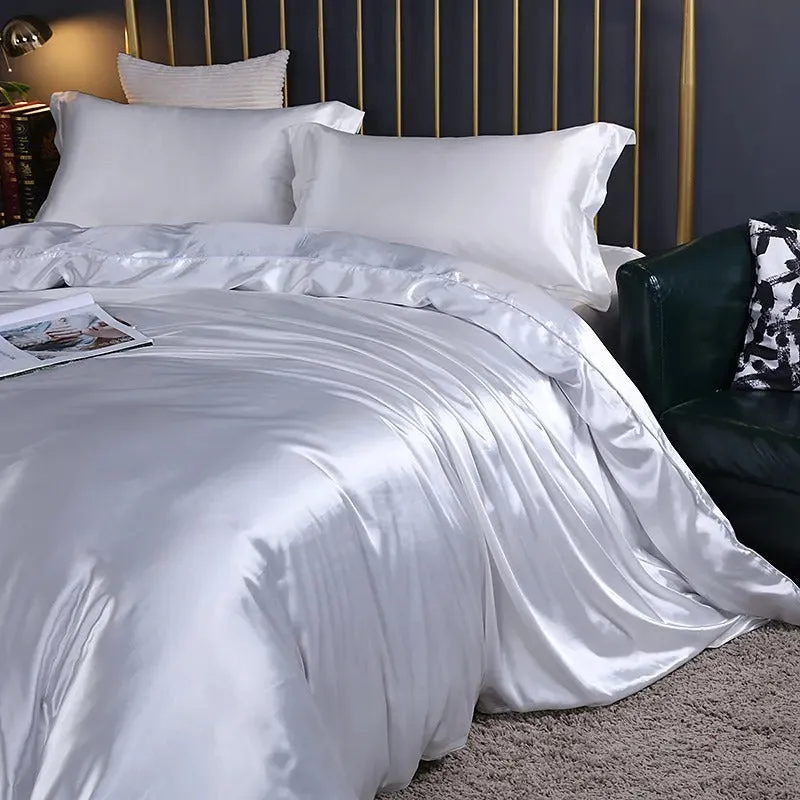 Anyhouz Beddings White US Full Size 3 Pcs High End Satin Smooth Duvet Cover Set Luxury Polyester Silky Soft Cozy Bedding Set