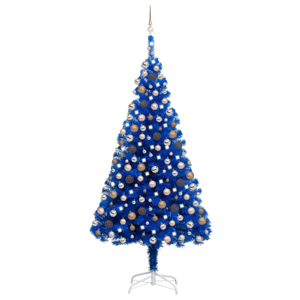 Artificial Christmas Tree with LEDs&Ball Set Blue 210 cm PVC