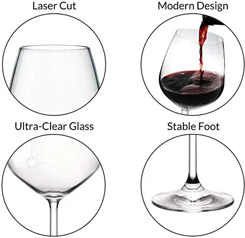 Ash & Roh Red Wine Glasses Crystal Clear Tableware Glass Pack of 4, 350 ml