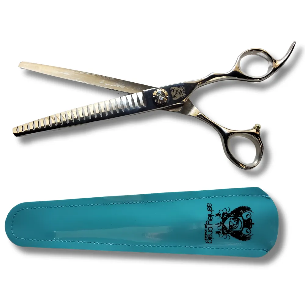 Ashley Craig Oynx Rhodium Series Grooming Shears For Dogs, 7" Chunker