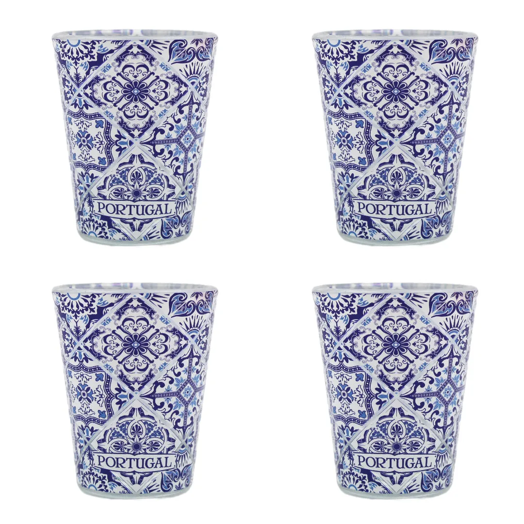 Azulejo Tile Themed Made in Portugal Blue Shot Glass, Set of 4